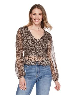 George | Brown Cheetah Print Smocked Blouse